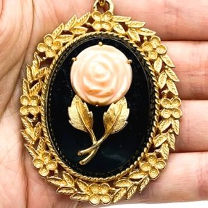 Vintage 1973 Signed Serena Rose Pendant w/ Mirrored Back